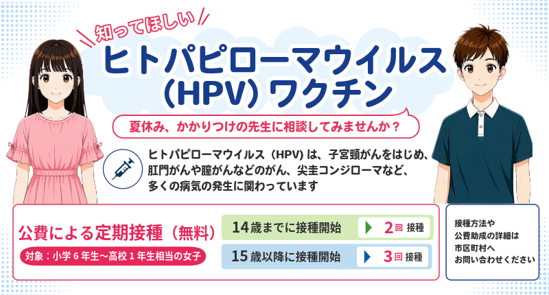 NCCJ_official's tweet photo. 【知ってほしい！ヒトパピローマウイルス（HPV）】
ヒトパピローマウイルス（HPV）は、男女問わず感染する一般的なウイルスです。

子宮頸がんをはじめ、肛門がんや膣がんなどのがん、尖圭コンジローマなどの病気の発生に関わることが知られています。

小学6年生～高校1年生相当の女性は、ヒトパピローマウイルスワクチンの定期接種の対象となっており、公費（無料）で接種を受けることができます。
また、男性への接種費用助成を行っている自治体もあります。

接種について気になることがありましたら、かかりつけの先生へ相談してみませんか？

#ヒトパピローマウイルス #HPV #HPVワクチン #がん予防