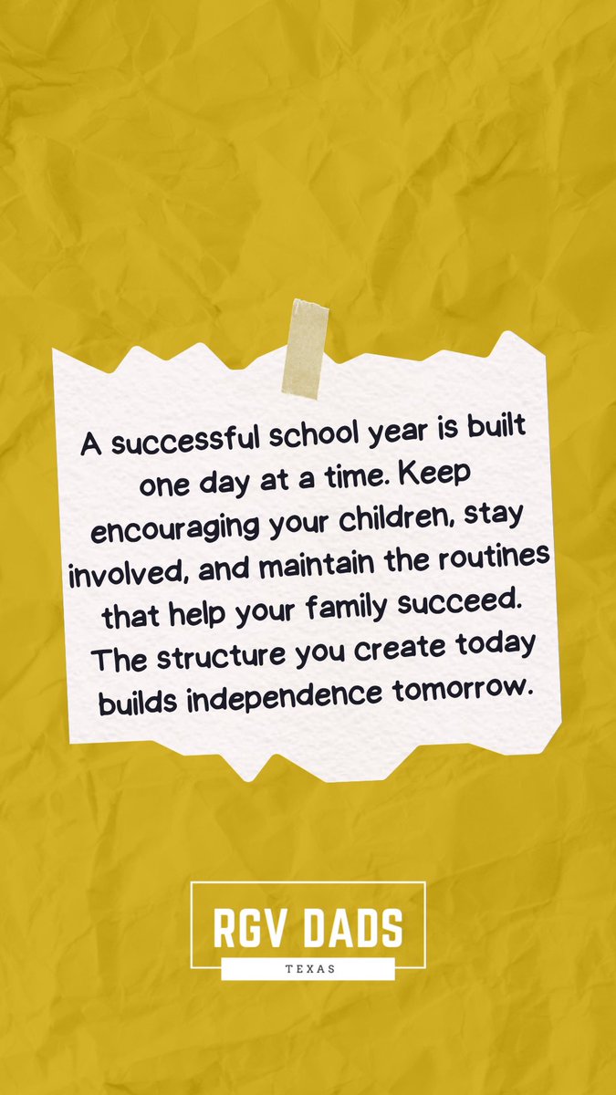 rgvdads's tweet photo. Friday – Build the Foundation

A successful school year is built one day at a time. Keep encouraging your children, stay involved, &amp; maintain the routines that help your family succeed. The structure you create today builds independence tomorrow.

#foundation #school #rgvdads https://t.co/h9R7L1MqpW