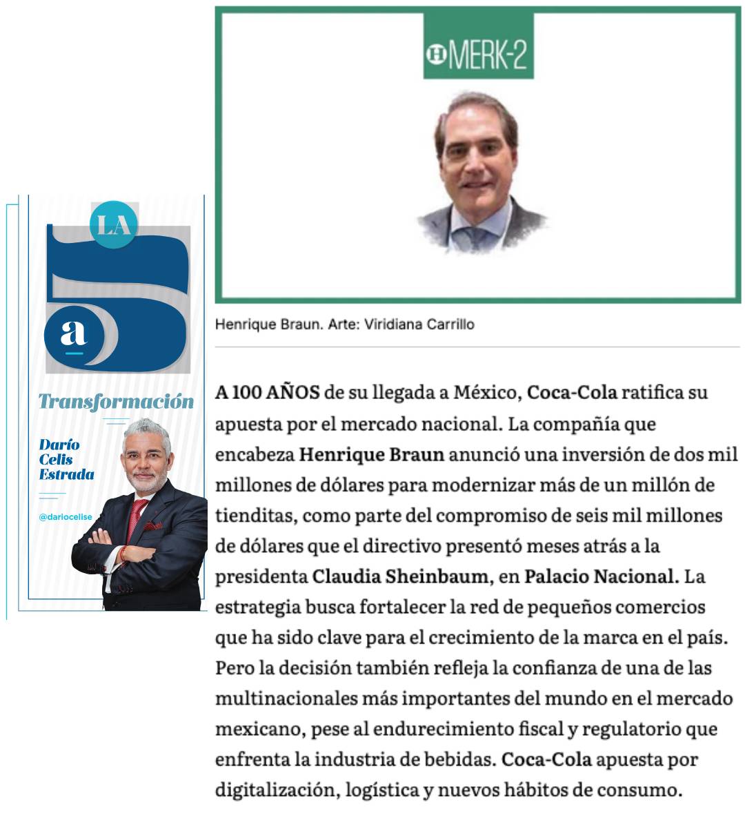 dariocelise's tweet photo. #LaQuintaTransformación
A 100 años de su llegada a México, Coca-Cola ratifica su apuesta por el mercado nacional. La compañía que encabeza Henrique Braun anunció una inversión de dos mil millones de dólares para modernizar más de un millón de tienditas,
https://t.co/lJoiPMVzc4 https://t.co/n0A7VQucql