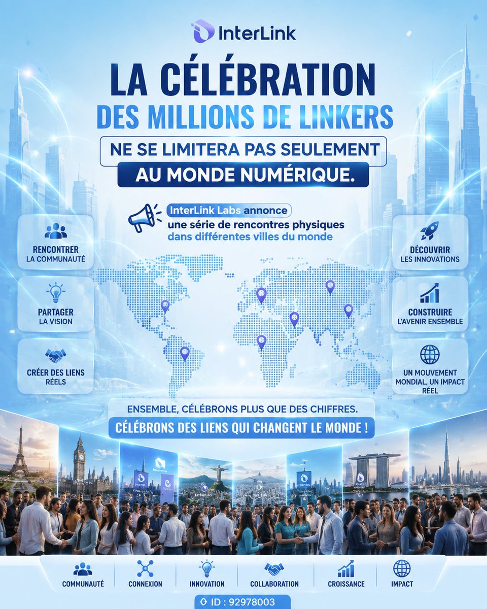 logtaba's tweet photo. Après avoir rassemblé des millions de personnes en ligne, InterLink prévoit organiser des meetups mondiaux pour renforcer la communauté afin que cette dernière sorte du virtuel pour se rencontrer dans la vraie vie.
#InterLink #ITLG #ITL 
#WeAreTheFirst10MLinkers https://t.co/KYxBOtH4Vk