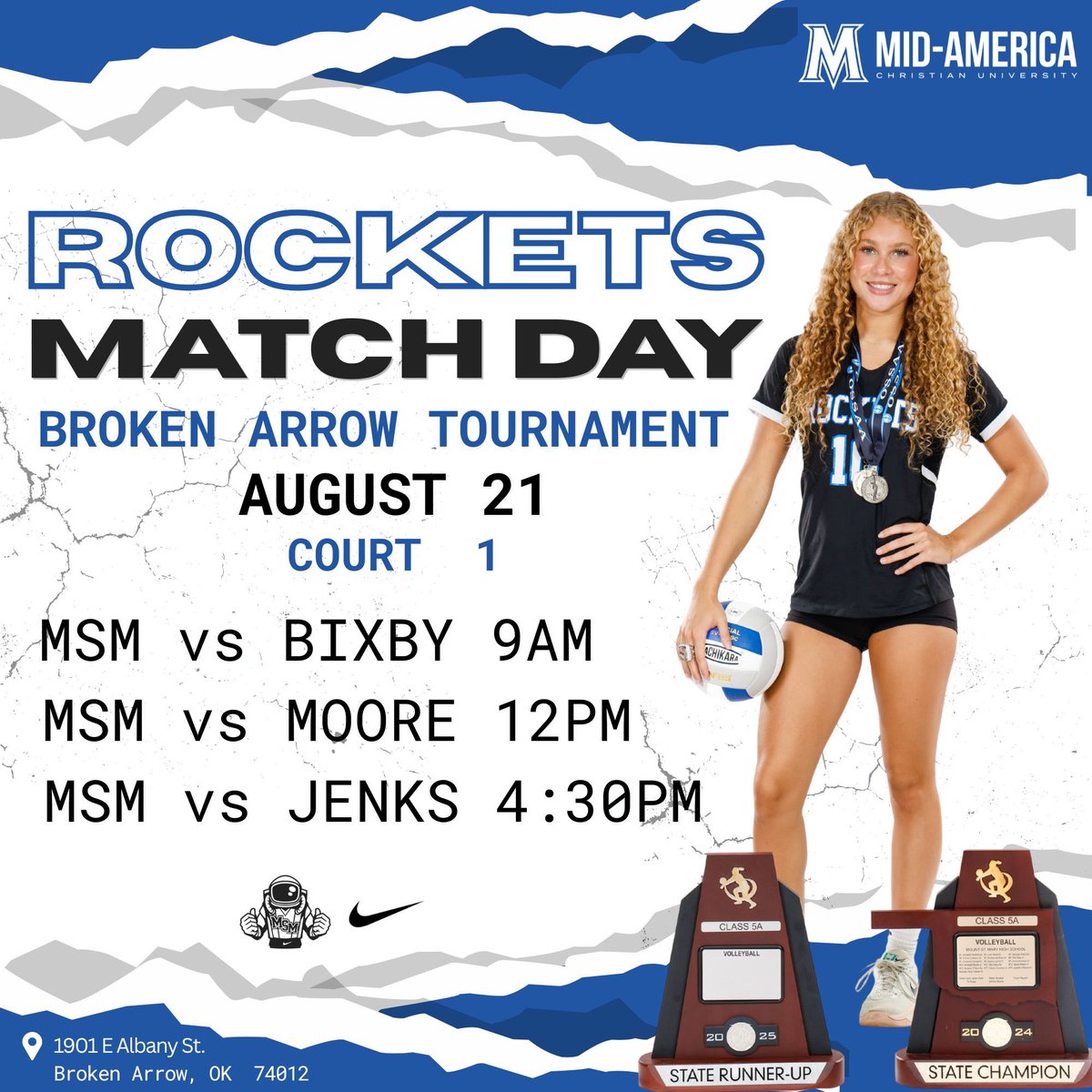 MSMVolleyball's tweet photo. Okayβ¦whoβs READY for some tournament fun at Broken Arrow HS?!
The Lady Rockets areππ!!!!
Meet them today for DAY ONE of the tournament to CHEER them on! Last night they swept Booker T Washington, now they are back for more WINS in Tulsa,OK! #GoRockets #StateBound https://t.co/g5pyvgcGvx