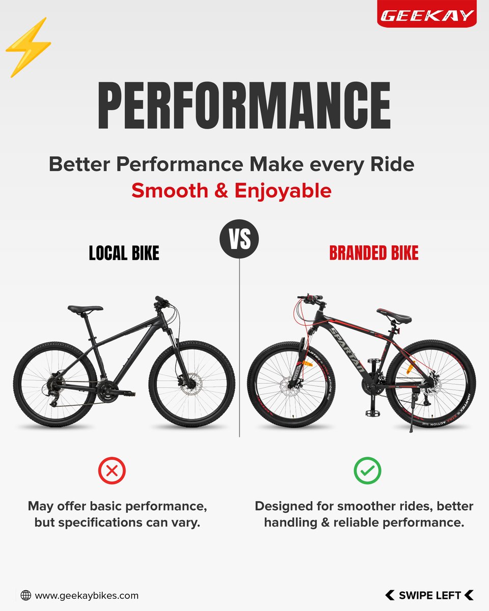 GeekayBikes's tweet photo. Local or Branded? π² Which one wins? π
Swipe left to see the difference! π₯#GeekayBikes #BikeComparison #RideGeekay #CyclingIndia #QualityBikes #ChooseSmart https://t.co/fZV1khaP2F