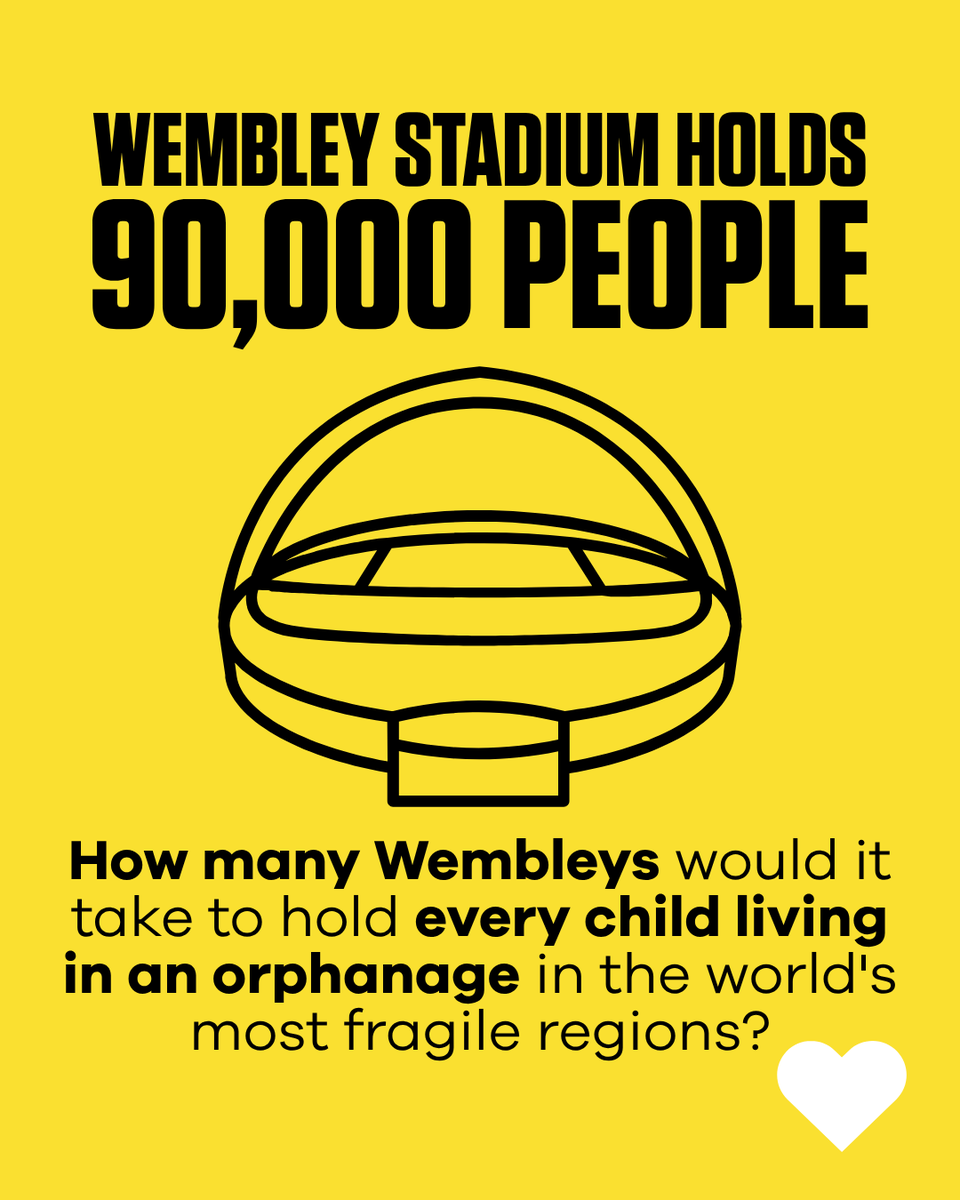 HopeandHomes's tweet photo. The Premier League kicks off again today. Which got us thinking… if Wembley Stadium has a capacity of 90,000... how many Wembleys would it take to hold every child living in an orphanage in the world’s most fragile regions?

Know more : https://t.co/1S3BAT3BnK https://t.co/Xc7T8PfEy1