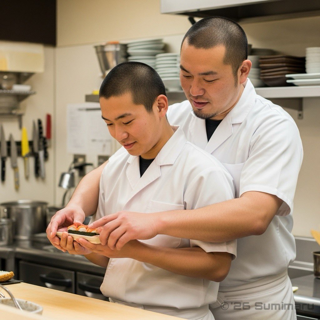 sumimaru_rd's tweet photo. "Sushi Lovers Duo"

#AI男子 #Alman #AIGeneratedMan #Almale
#kitchenlovers #sushibond #quietaffection
#chefintimacy #softpresence
#RuggedDuo https://t.co/Zj8Ypegd00