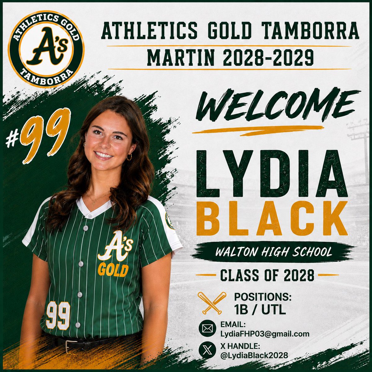 AGTMartin2028's tweet photo. Weβre incredibly excited to add @LydiaBlack2028 to AGT Martin family for the 2026/2027 season!
Lydia is a talented 2028 first baseman and utility player who brings versatility, athleticism, and a strong softball IQ to the field. As a member of the Walton Raiders varsity program, she has already shown that she can compete at a high level and make an impact wherever she is needed.
Lydiaβs accomplishments include:
β’ 2025 USA HPP Direct Invite β 15U Shortstop
β’ USSSA All-American Invitee
β’ Walton High School Rookie of the Year β Freshman Year
β’ All-County Team
β’ 3.91 GPA
β’ AP Scholar Award
β’ Youth Leadership Council β Make-A-Wish Georgia
β’ VolunTEEN Intern β Childrenβs Healthcare of Atlanta
Whether sheβs at first, playing another position around the diamond, or making a big play when her team needs it, Lydia brings confidence, athleticism, and a competitive edge to the field.
#BuiltDifferent
#PressureIsAPrivilege
#ChooseHard
#HandleHardBetter