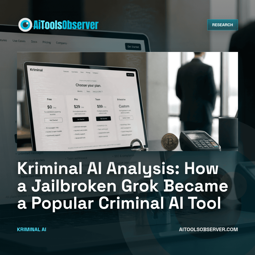 AiToolsObserver's tweet photo. ThreatDown’s latest research shows Kriminal is not a custom crime model, but a jailbroken Grok 4 sold as a criminal AI service. A clear look at how prompt injection and API misuse sidestep modern AI guardrails.

 A few details worth knowing ↓ https://t.co/2v5cEv1jP3