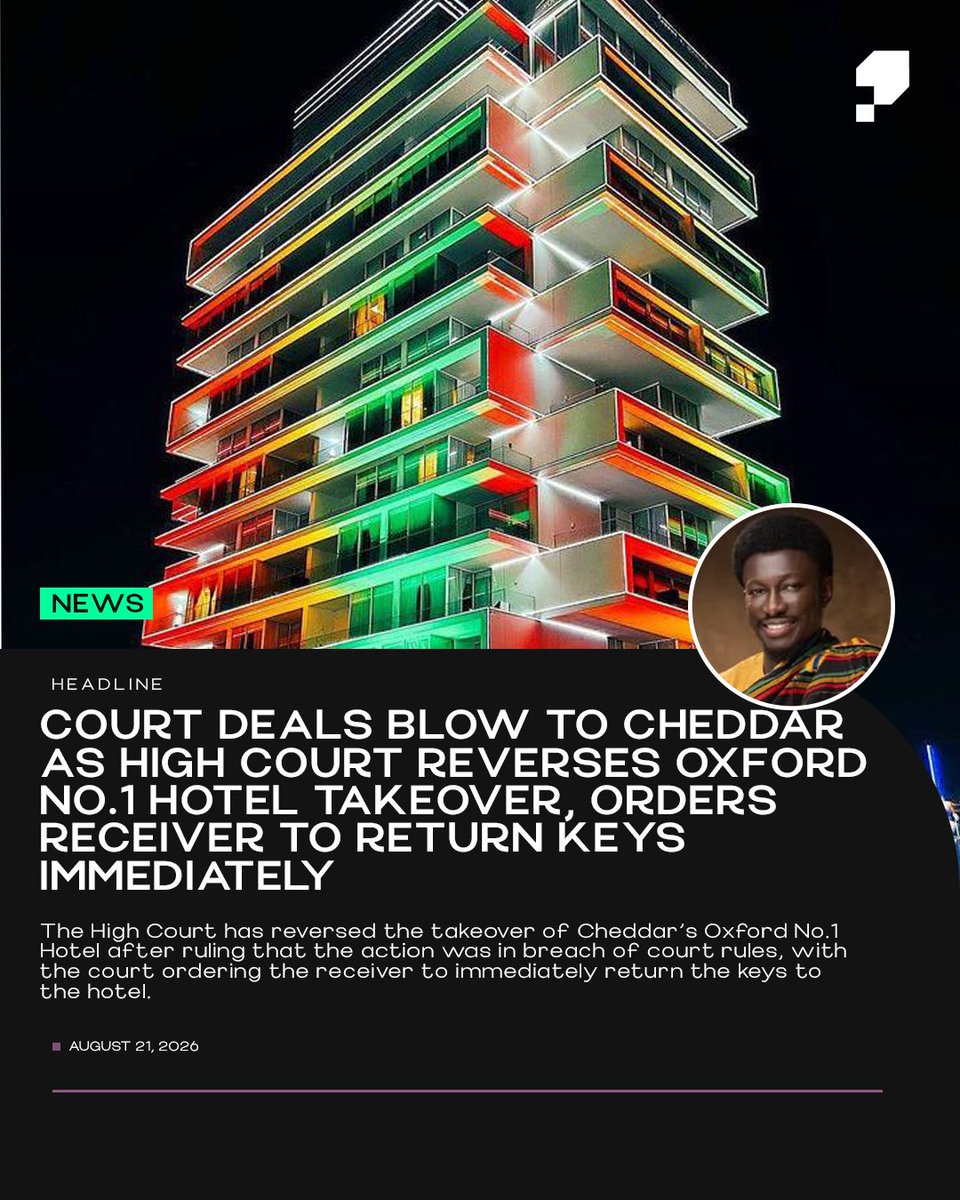 PixelbloomMedia's tweet photo. The High Court has overturned the takeover of Cheddar’s Oxford No.1 Hotel, ruling that the action violated court rules and directing the receiver to hand back the hotel’s keys immediately. https://t.co/JSptkeArtJ
