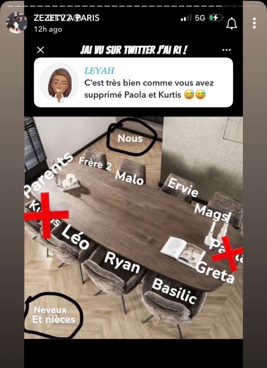 Mia_Kiss44's tweet photo. Le frère(homophobe) et la sœur de Greta, depuis le prime de la demi, ne font qu’attiser la haine contre Paola. Si un proche de Paola avait posté sur ses réseaux une photo avec un plan de table où il y aurait une croix sur Greta et Mags, vous auriez crié au racisme #SecretStory https://t.co/gQop88uyBC