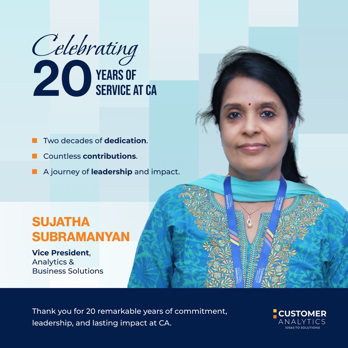 humantechnology's tweet photo. Today, we proudly celebrate a remarkable milestone at Customer Analytics.
Congratulations to Ganesh Rangarao, Vice President - ERP Solutions, and Sujatha S, Vice President - Analytics &amp; Business Solutions, on completing 20 years of dedicated service with Customer Analytics. https://t.co/Tkih3sqGVZ