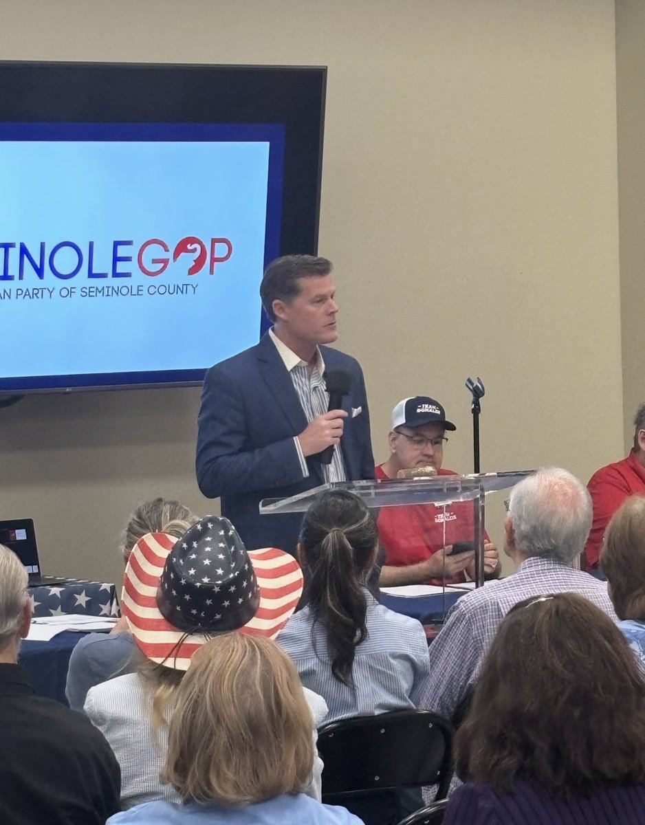 RyanElijah's tweet photo. I enjoyed speaking to @SeminoleGOP last night and was humbled by the standing ovation. I thanked them for their hard work and focused on our plans to win in November. 🇺🇸 Thank you Seminole County! https://t.co/1wBcl696AV
