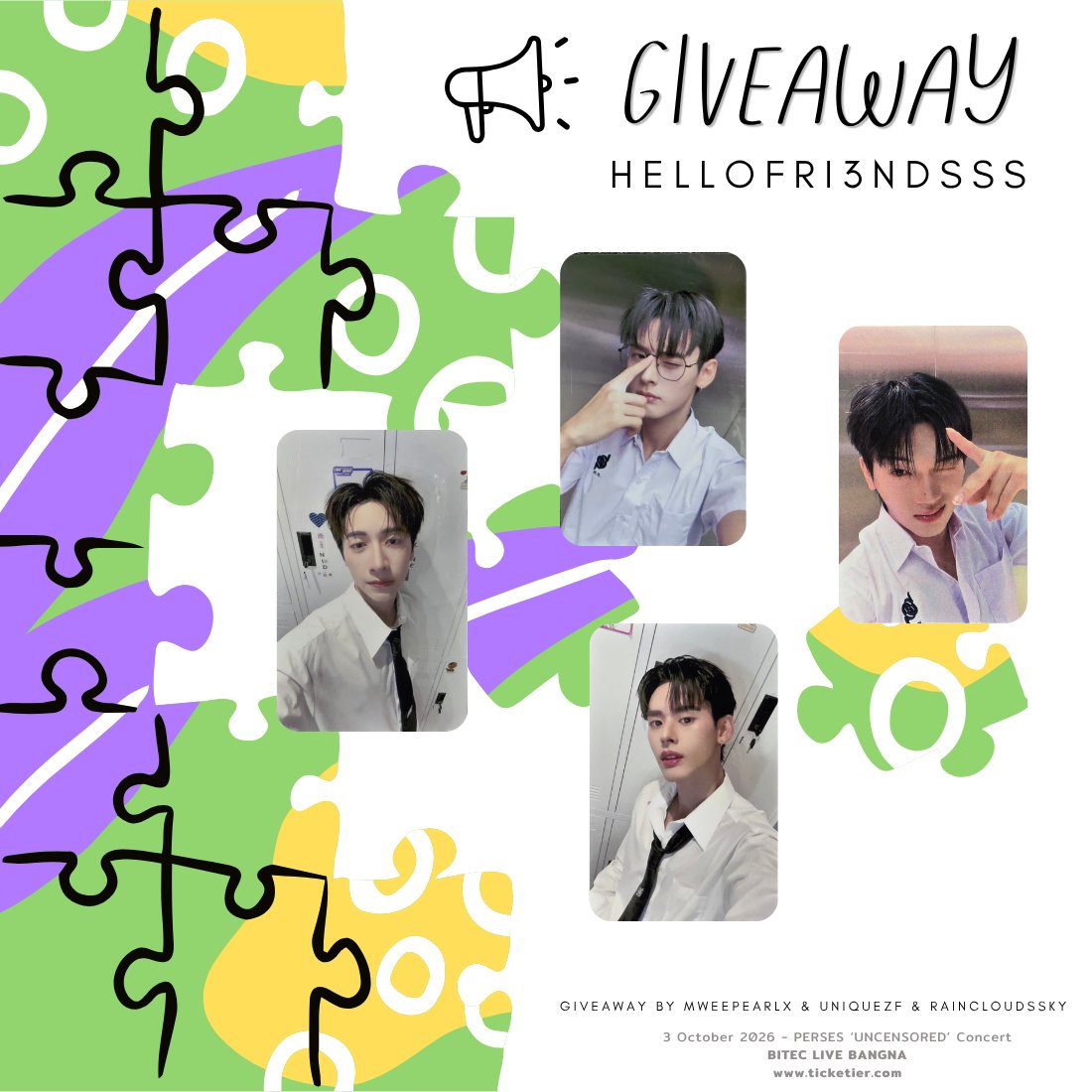 raincloudssky's tweet photo. 📢 GIVEAWAY #HELLOFRI3NDSSSTH ✨

มีการ์ด จั๋ง เน กฤติน มาแจกคนละ 1 ใบค่ะ แต่มีไม่เยอะมากน้า ถ้าเจอพีชเซสห้อยน้องม่วง/รูป อนุญาตสะกิดนะคะ

ส่วนใครมีบัตร PERSES ‘UNCENSORED’ Concert เพิ่มให้อีกใบค่า

น่าจะไปถึงช่วงบ่าย 3 ค่ะ เดี๋ยวมาแจ้งสถานที่อีกทีนะคะ

#PERSES_TH 

🧩@mweePearlx & @UniqueZF 🧩