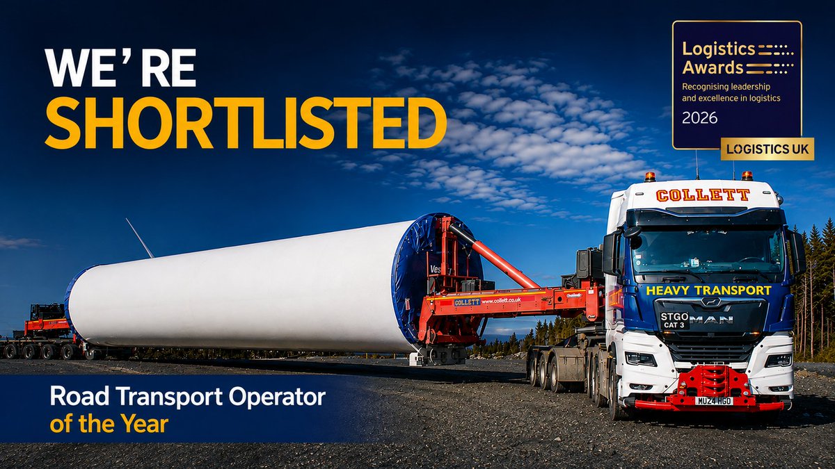 CollettLtd's tweet photo. Collett has been shortlisted for Road Transport Operator of the Year at the 2026 Logistics UK Awards.

The nomination reflects the hard work that goes into planning and delivering complex transport projects throughout the year.

Best of luck to all the finalists! https://t.co/Bs5F1IqYav