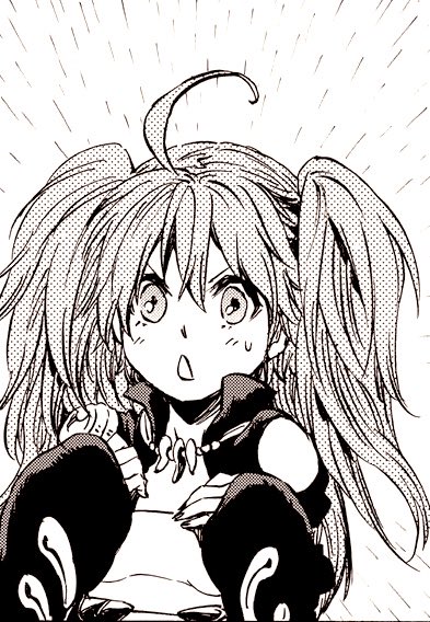 DemonLordMilim's tweet photo. It seems like she didn't hear what he said, because she was too busy eating her snacks.

*Nom... nom... nom...*

"Hm? What did you just do Rimuru?"

She definitely grew suspicious now.

"Did you just.. tell someone to get even more snacks for me⁉️" https://t.co/kJ0oLV4BMC