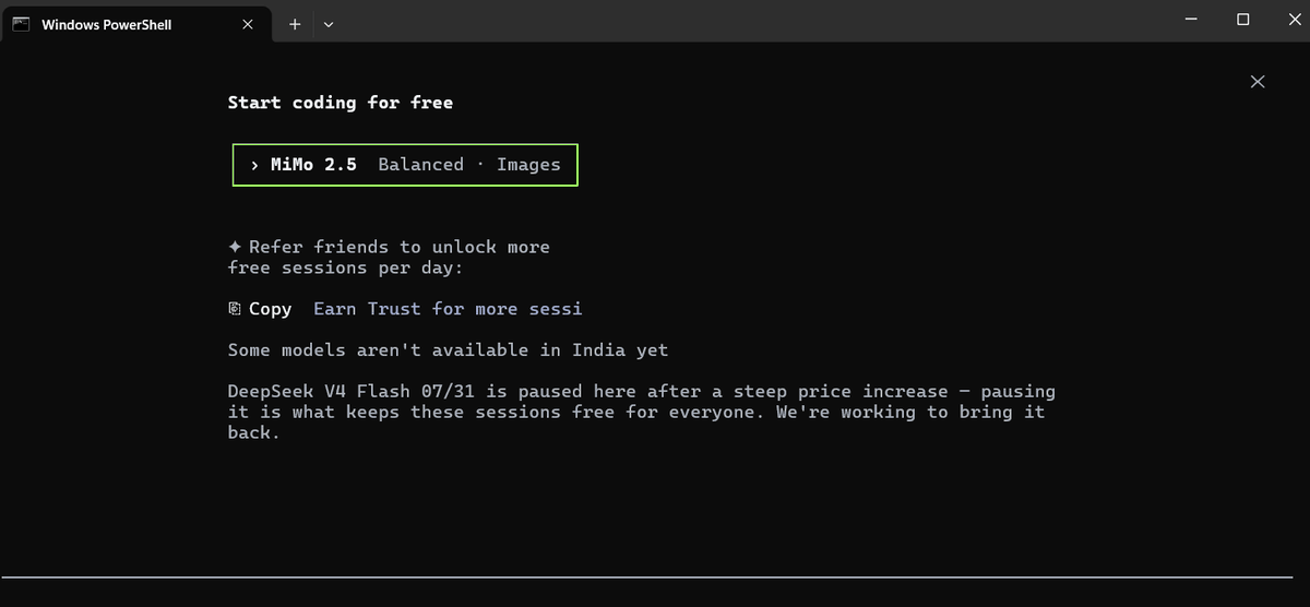 JayanthReacts's tweet photo. @jahooma @CodebuffAI #Freebuff hey man it's tooo much😭😭😭😭Just one model for india😭??? you guys even removed one of the best performing model deepseek v4 flash....I urge you to reinstate the v4 flash possibly with the latest Deepseek V4-Flash-Vision-Exp!!! https://t.co/MPRdAQTgKK