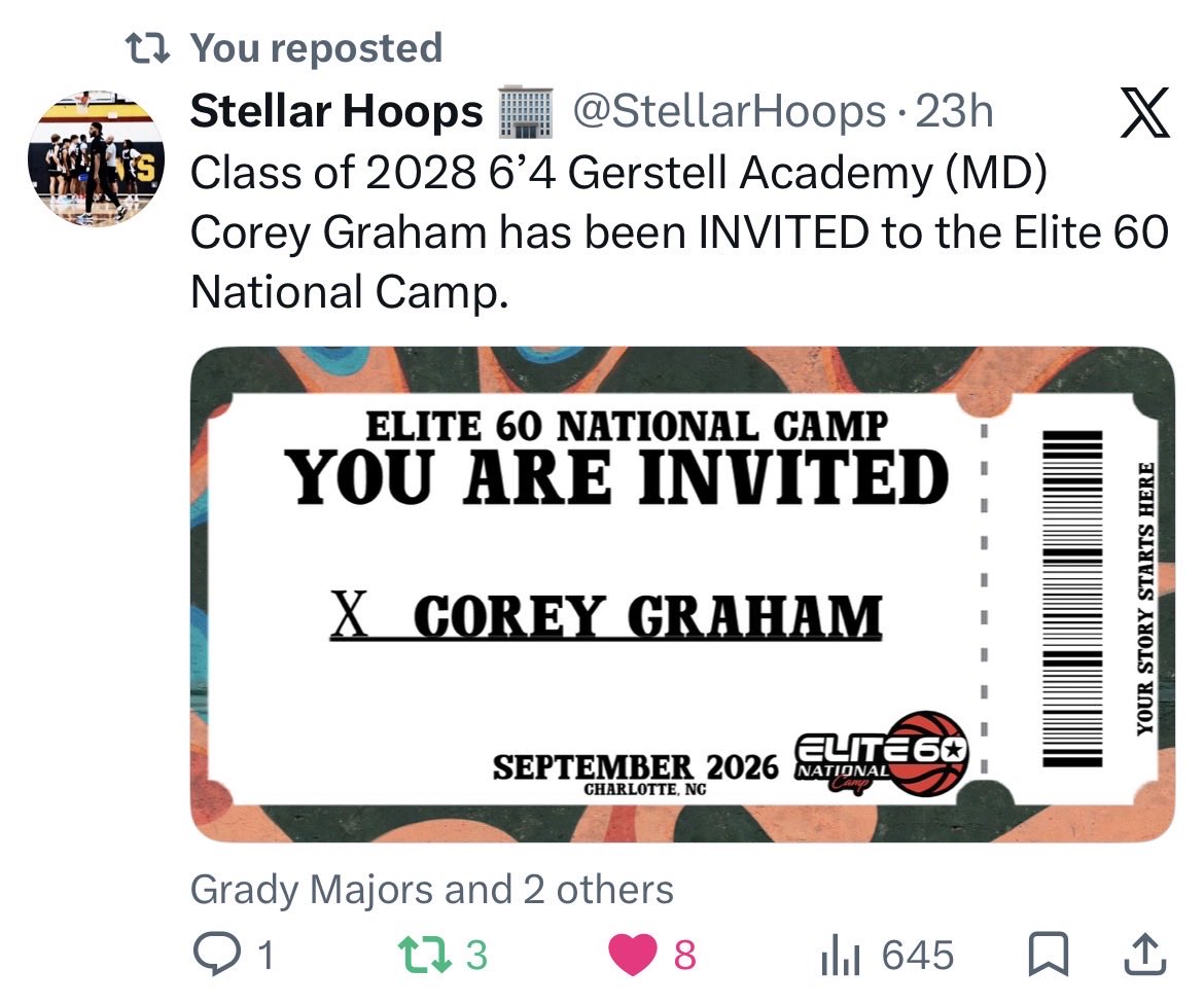 CorGraham5's tweet photo. Blessed to be attending Elite 60 in Charlotte NC https://t.co/A4RP0YaQEe