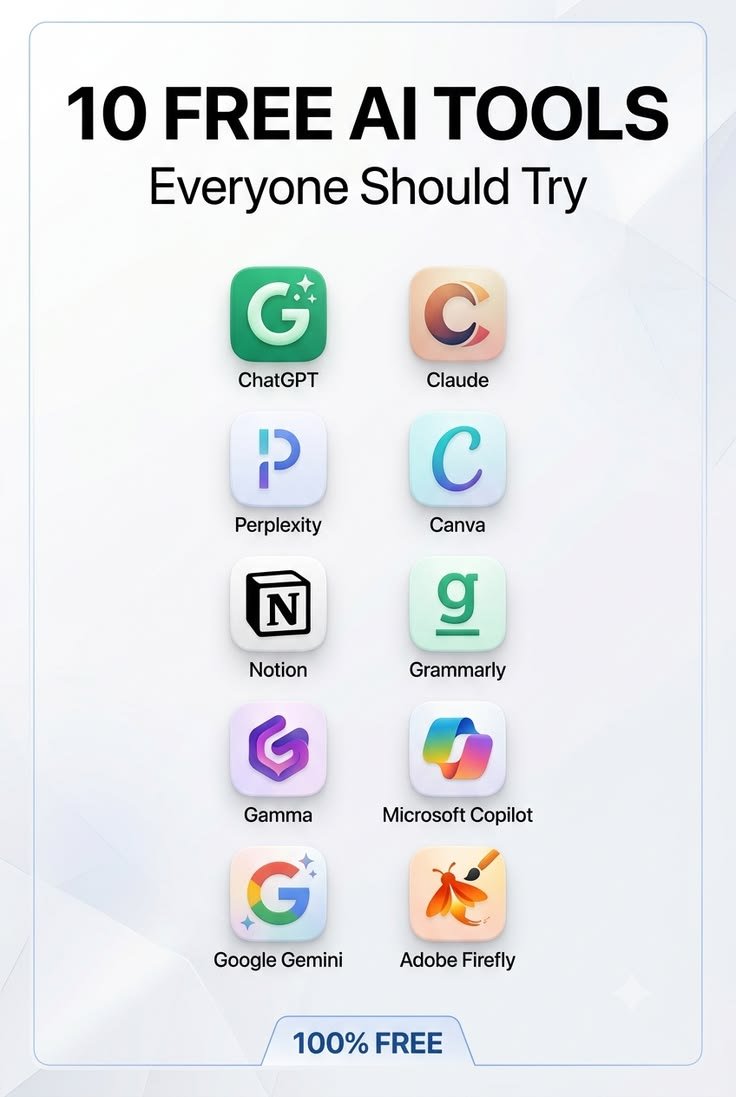 Spark_ai_mind's tweet photo. Most people use AI for fun.

Smart people use it to save hours every week. 🧠⚡

Here are 10 FREE AI tools worth trying:

ChatGPT • Claude • Gemini • Perplexity • Canva • Notion • Grammarly • Gamma • Copilot • Firefly

Which one is your favorite? 👇 https://t.co/sr2S8EyIYO
