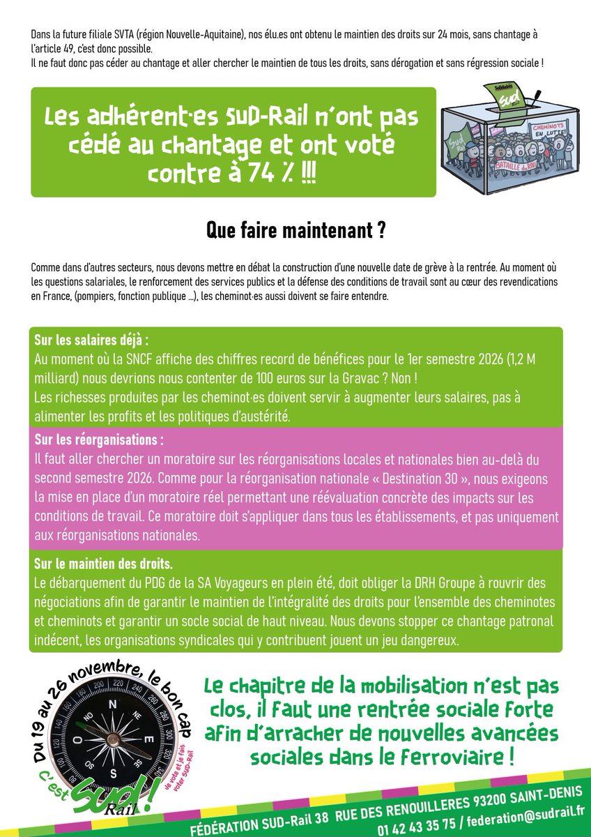 Fede_SUD_Rail's tweet photo. 🔴 Après la mobilisation importante du #10juin dans le ferroviaire, la fédération #SUDRail va mettre en débat ces prochains jours une nouvelle date de #greve ! 

🟢 Nous ne louperons pas cette rentrée #sociale pour arracher de nouvelles avancées ! https://t.co/Zwcx4WuV3g