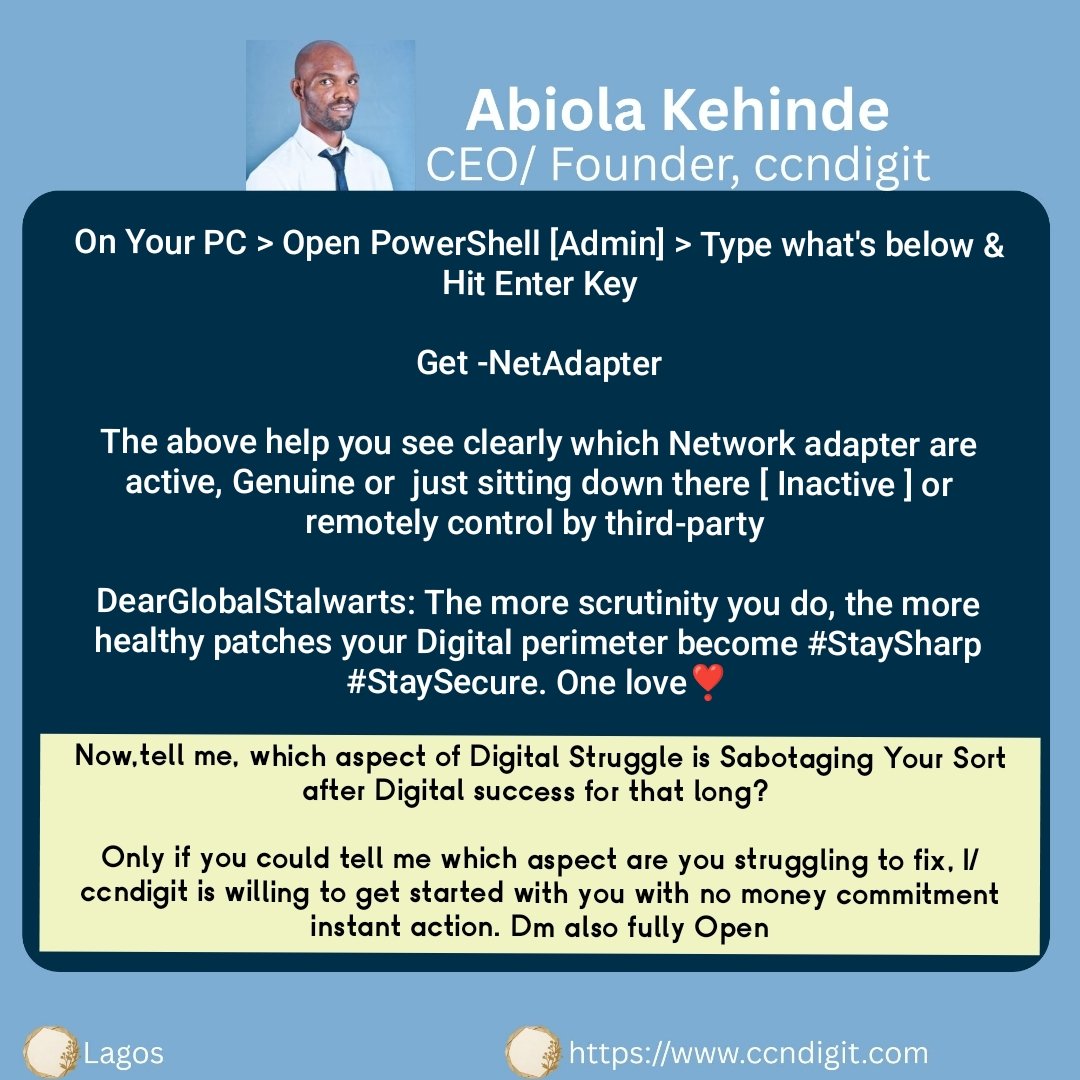 CampusCreativeN's tweet photo. DearGlobalStalwarts: Daily Digest & Practical Execution for YOU. View the attached image. OneLove❣️Greetings from the Lagos Ecosphere, Nigeria GMT
Abiola Kehinde Cares
Founder & CEO, ccndigit🛡️
#AbiolaKehinde #Founder #CEO #ccndigit #Lagos #DigitalImpact https://t.co/6Ibg8YKL3T