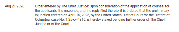 EWess92's tweet photo. Can President Trump continue constructing the ballroom? Yes, per the Chief Justice. More to come soon. Huge win for President Trump, @TheJusticeDept and SG John Sauer, and for the continued national security at the White House. No noted dissents. https://t.co/T9tgjaGOMT