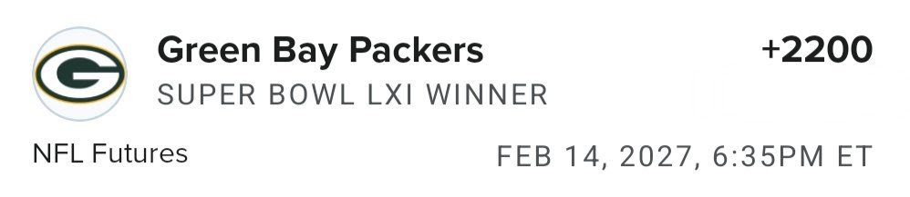 TheEight8all's tweet photo. Last year I gave you Chicago at 44/1 and +550 to win the division.  We were an overtime away from the NFC championship.  

This year, I'm off the wagon.

GB 22/1 (2%)
GB +270 Division.

Sorry Chicago, It's already been written. https://t.co/RWpa9R4vjN