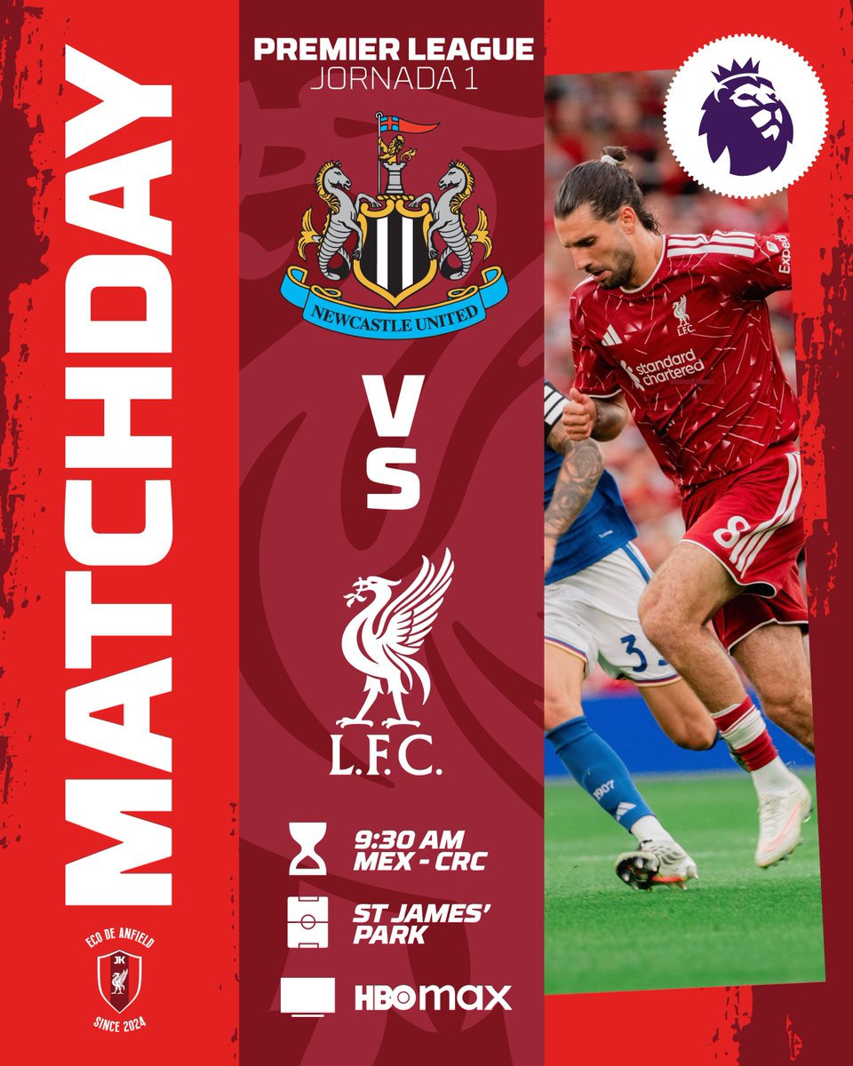 EcodeAnfield's tweet photo. DÍA DE PARTIDO.  🧣🔴
¡EMPIEZA UNA NUEVA TEMPORADA DE LA PREMIER! 🏆🦁
Los Reds se enfrentan al Newcastle como visitantes en St James' Park.
#YNWA #PremierLeague https://t.co/GCzALvbTJE