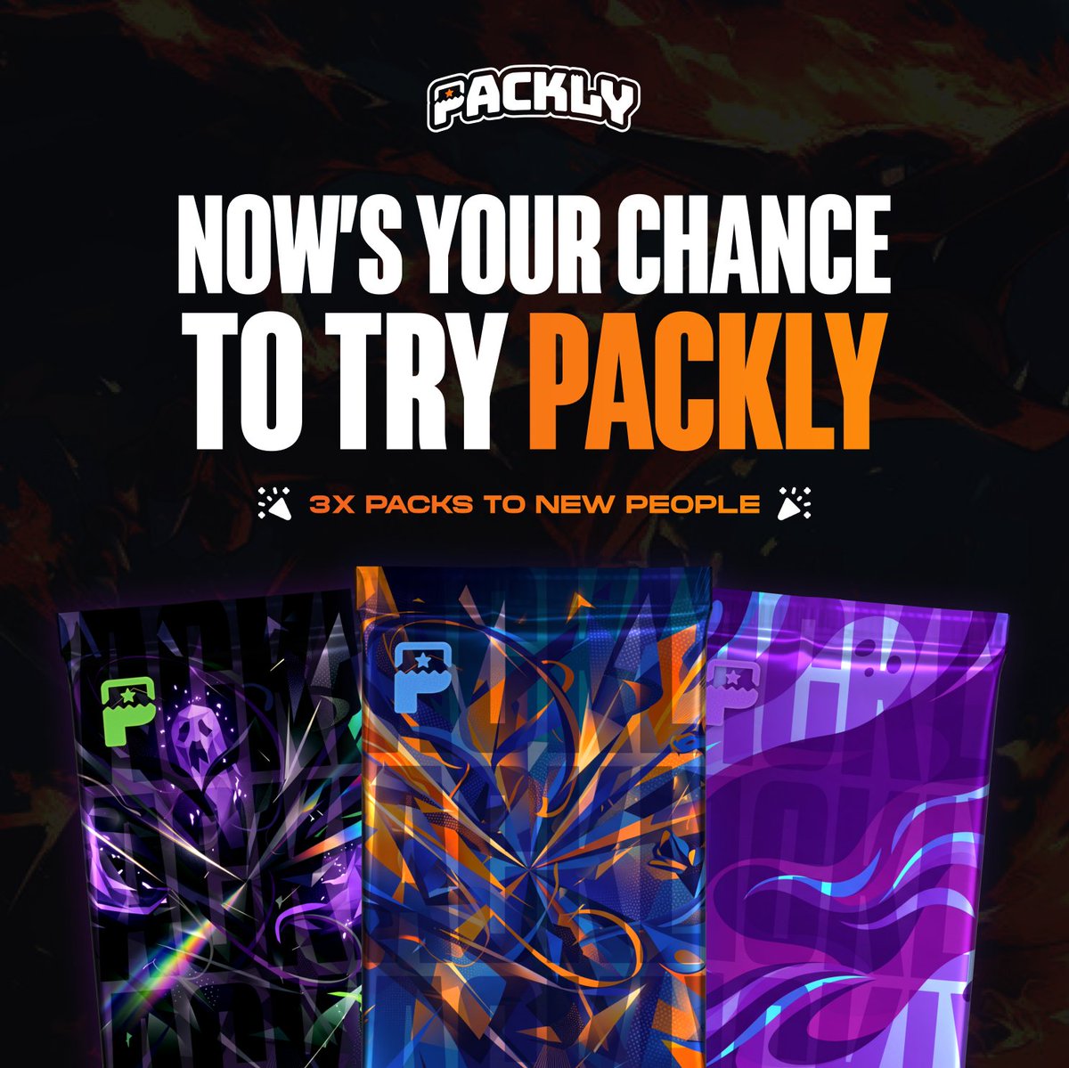 Packly_gg's tweet photo. Now's your chance to try Packly!

3 free packs for 3 first-time Packly users. 🎉

How to enter:
✅ Like + Repost
✅ Comment your Packly Username
✅ Follow Us @Packly_gg

Winners announced in 24 hours https://t.co/Wf63hijIoP