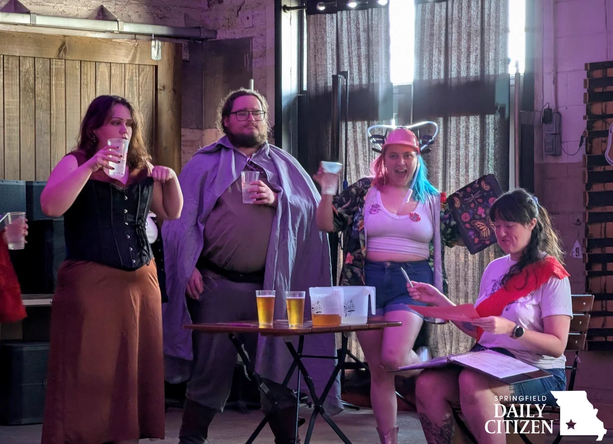 The cast of Queen City Shakespeare Co.'s "Shakespeare on Tap: The Taming of the Brew" rehearses at Mother's Brewing Company. The actors in the show will be drinking while they perform a script adapted by Andrew Magnus, the company's technical director. (Photo by Queen City Shakespeare Co.)