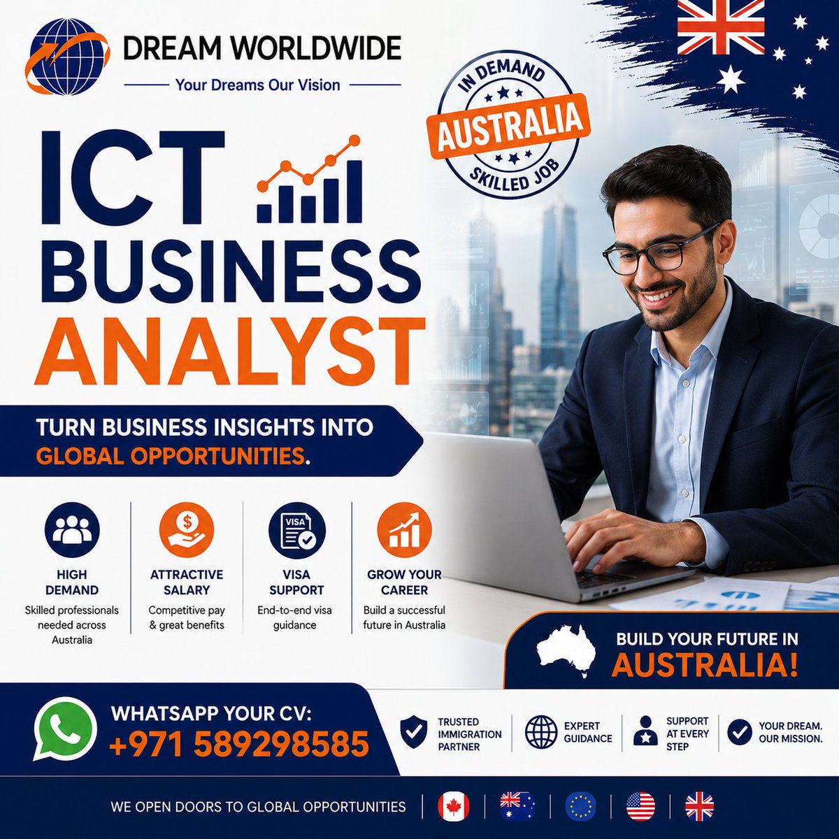 DwwCareer's tweet photo. 🇦🇺 ICT Business Analyst: Check your eligibility for Australia’s skilled visa pathways. Get professional documentation guidance. 🌐 dwwcareer dot com 📲 WhatsApp: +971589298585 #ICTBusinessAnalyst #AustraliaMigration #TechCareers #DreamWorldwide https://t.co/YzLqReHfUf