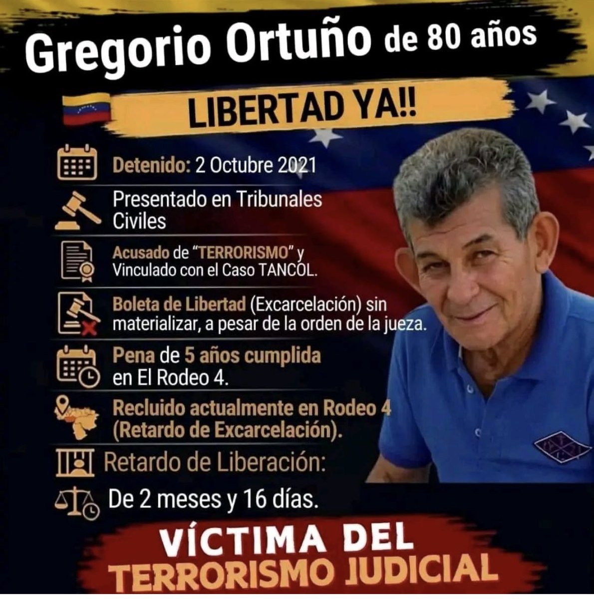 AmericoDeGrazia's tweet photo. #PresosDeGuayana 
Comerciantes de Guarataro, Edo Bolivar, ¿presos por terroristas?, Gregorio Ortuño 80 años, Henry Muñoz de 61. ¿Delito? Financiar a los factores democráticos en los eventos electorales. Detenidos por el SEBIN en sus respectivos negocios. Acusados de “traficar armar en la frontera de Cúcuta a San Cristóbal”. Estamos hablando de 1400km de diferencia. De donde los apresaron, a donde dicen haberlos capturado. Ortuño cumplió su condena hace 3 meses y no lo liberan. VZ enfrenta a un régimen criminal, el mundo debe saberlo. 
#TransicionConJusticia 
@POTUS45 @Pontifex_es @SecRubio @Dinorahfiguera @usembassyve @ONU_es @CIDH @clippve @REDEPPVE @ForoPenal @CDH_UCAB @_Provea @GuayanaLibre21 @JEPvzla @TAMARA_SUJU