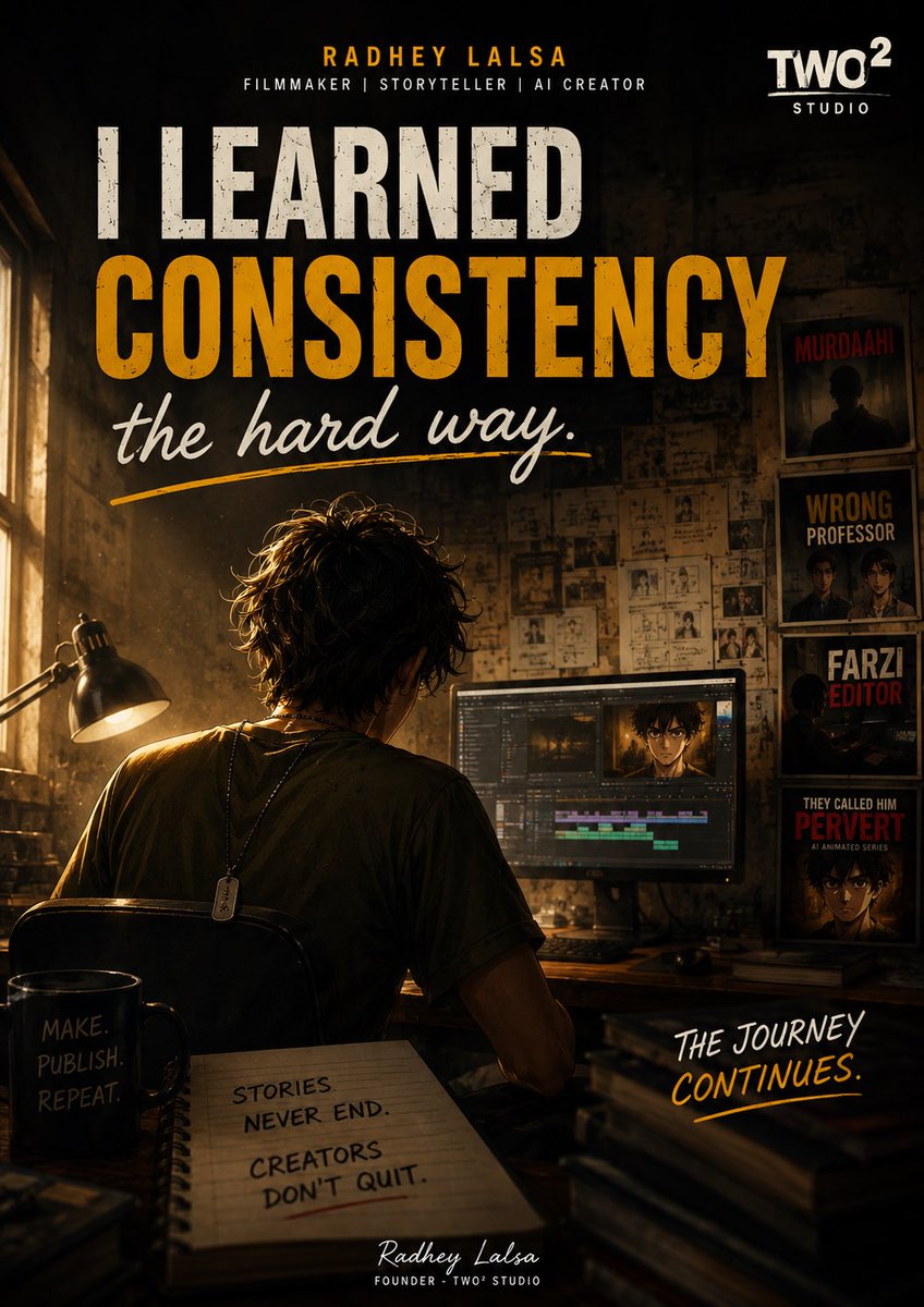radheylalsa's tweet photo. I lost almost 2 years by waiting for things to be perfect.

I don’t want to make that mistake again.

Make something good.
Publish it.
Learn.
Move on.
Repeat.

Consistency > perfection. 🎬 https://t.co/iKApT5JAW0