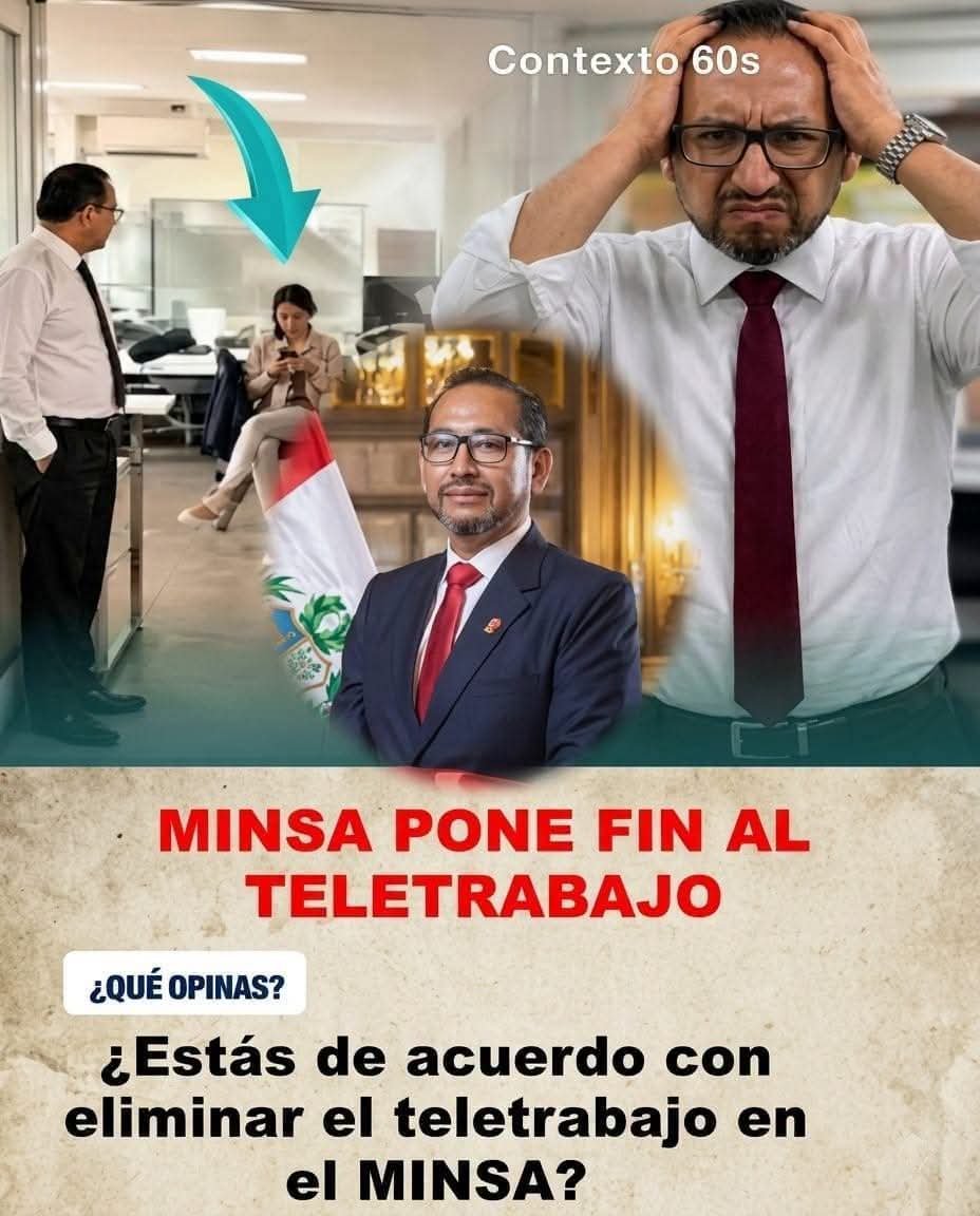 susana_bozzo's tweet photo. 🚨 ¡SE ACABÓ EL TELETRABAJO EN EL MINSA!

🏥 El ministro de Salud, Luis Williams Dyer Fernández, dispuso poner fin al teletrabajo en el MINSA.

👀 Tras visitas sorpresivas, se habrían detectado puestos vacíos, ausencias durante jornadas laborales y horas de trabajo remoto consideradas injustificadas.

📢 La nueva medida busca reforzar la atención presencial, el control y la capacidad operativa.
#LaVerdadyPuntoWtv