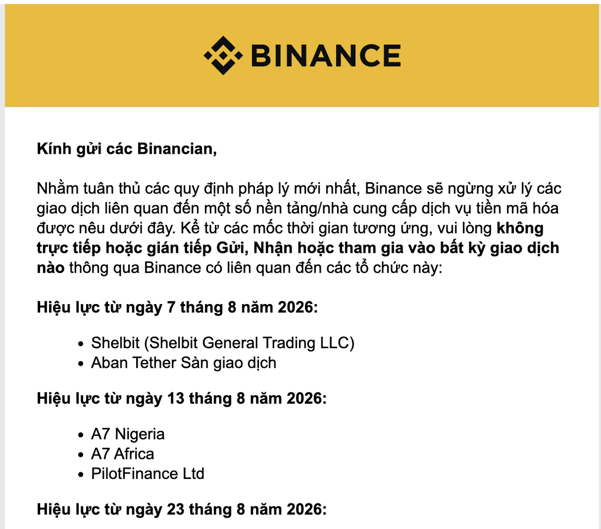 phamduydong179's tweet photo. Như vậy là sau 23/8 anh chị em gửi tiền từ các nền tảng này vào Binance hoặc rút từ Binance ra các nền tảng này đều có thể bị mất tiền!!! https://t.co/qmSq71nQ2l