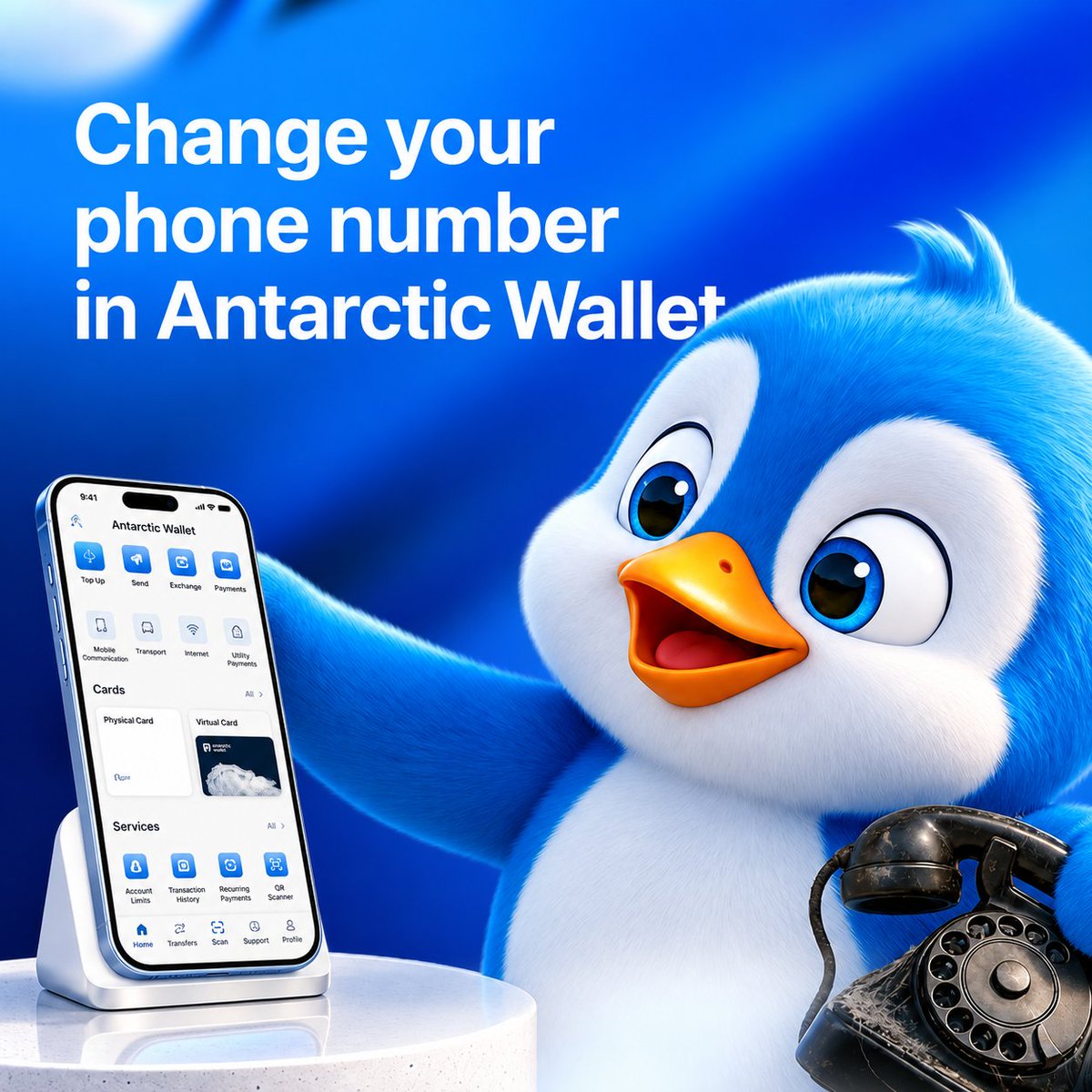 AntarcticWallet's tweet photo. Now you can change your linked phone number yourself right in the wallet ☎️

➖ Go to “Profile” → “Settings”
➖ Select “My account”
➖ Tap on your linked phone number
➖ Select “Change number”
➖ Enter your new number and confirm the change https://t.co/OQpf8VftiE