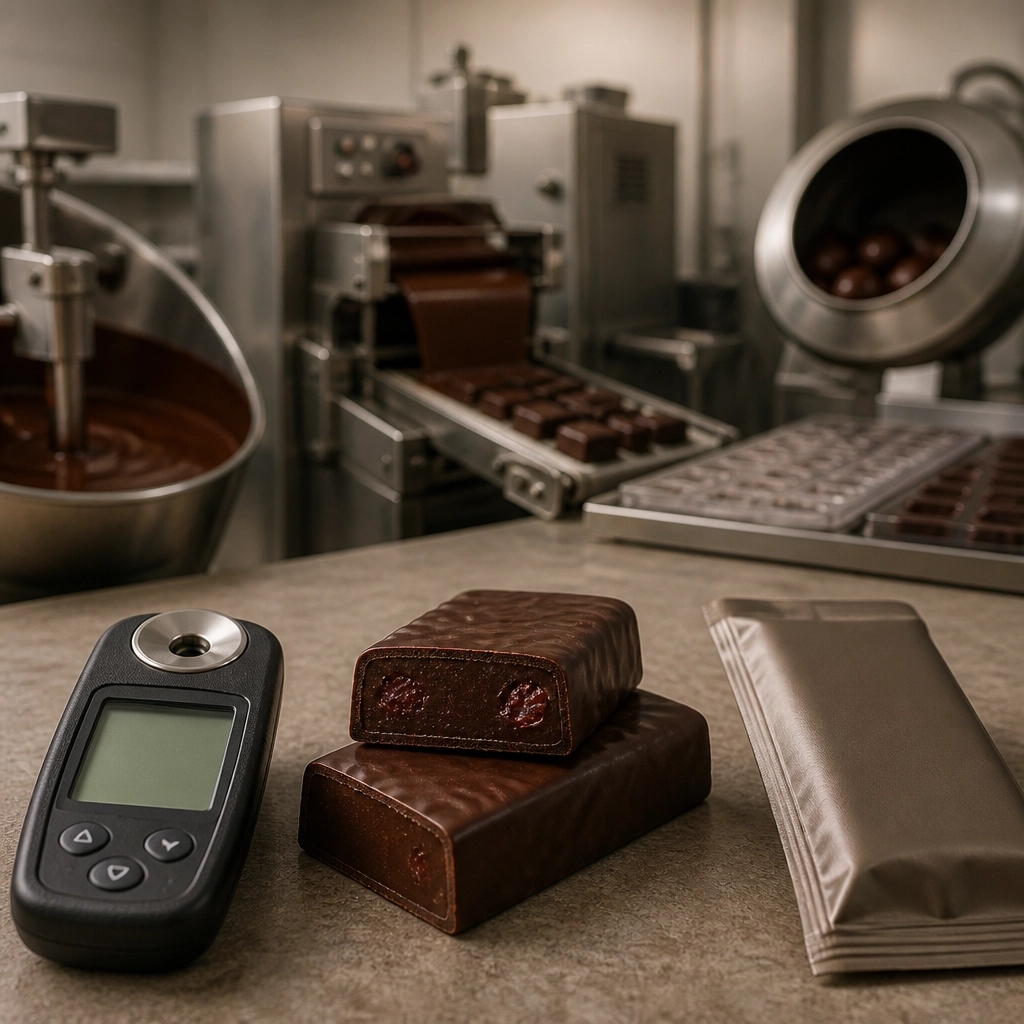 CocoaCraft's tweet photo. Ganache blooms by day 30? High aw in fruit drives migration, drift, and microbial risk. Track aw in CocoaCraft. Create account. #ChocolateEngineering #ShelfLife #QualityControl #MakerWorkshop [AI-Generated Content] https://t.co/fhm1IizuDh