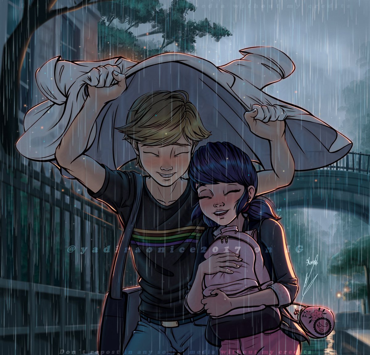 BeMiraculousLB's tweet photo. Adrienette in the rain ☂️ 

Fan Art Friday by @HanaFlor5 https://t.co/VYHVbQ5I5j