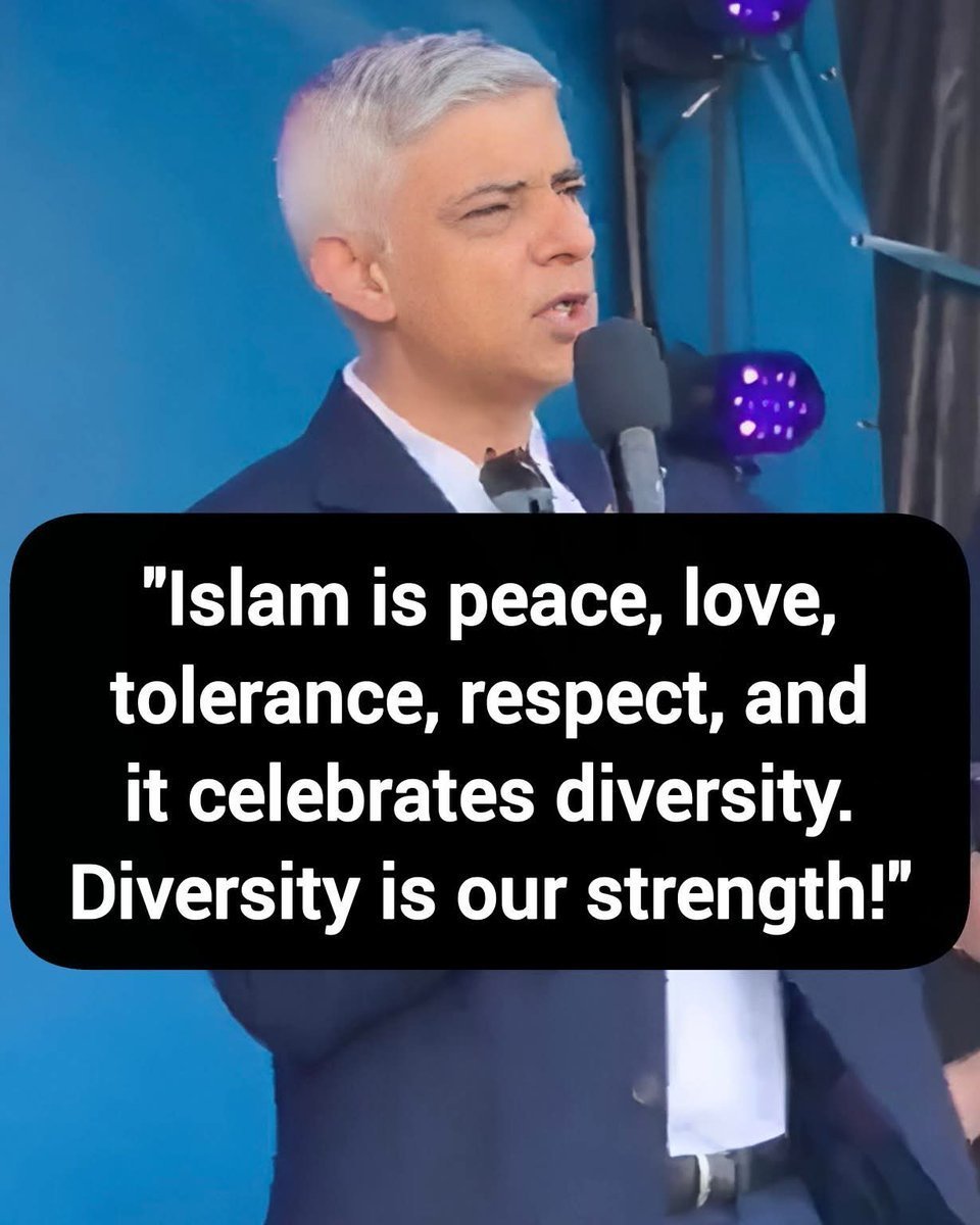 AmericaRecharge's tweet photo. Sadiq Khan said: "Islam stands for peace, compassion, tolerance, mutual respect, and the celebration of diversity. Our diversity is one of our greatest strengths."🇬🇧🇬🇧

Do you agree with him?

A) Yes

B) No

What are your thoughts on this statement? 🤔👇 https://t.co/fzK9huh9ei