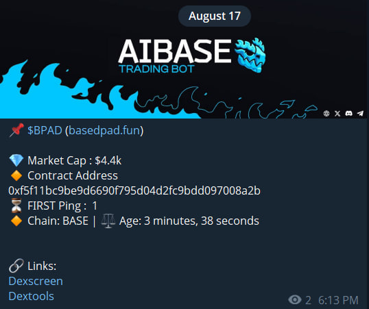 aibasebot's tweet photo. Happy Friday! Ending the week strong with an @aibasebot Prediction 

$BPAD 4.4k to 395.25k ATH (89x)

Past results are not indictive of future returns https://t.co/jY5cICMFbo