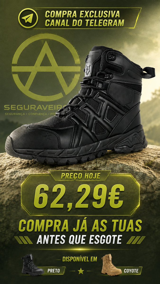 SegurAveiro's tweet photo. 🔥 OFERTA EXCLUSIVA PARA O CANAL DO TELEGRAM! 🔥

👢 Botas Táticas com visual robusto, conforto e excelente aderência — perfeitas para quem procura resistência e estilo operacional.

👉 https://t.co/quH1QrbmIR

#BotasTáticas #BotasMilitares #CalçadoTático https://t.co/lHYeIecWdX
