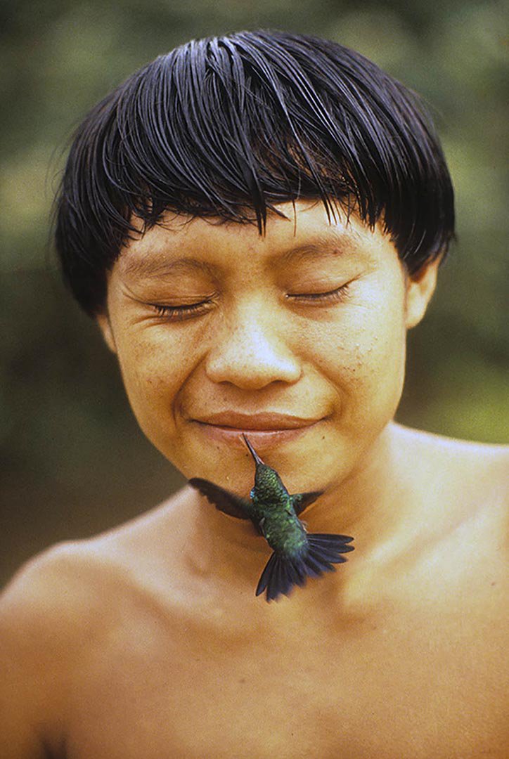 acervosiberia's tweet photo. ❁ Menino Yanomami com um beija-flor na aldeia Demini, Roraima, em 1991, pelas lentes da fotógrafa Rosa Gauditano.

“Foi um instante precioso. Perto de nós havia uma árvore cheia de beija-flores. Quando vi aquela cena simplesmente foquei e apertei o botão,” disse Rosa Gauditano. https://t.co/0W0ztcDOqf