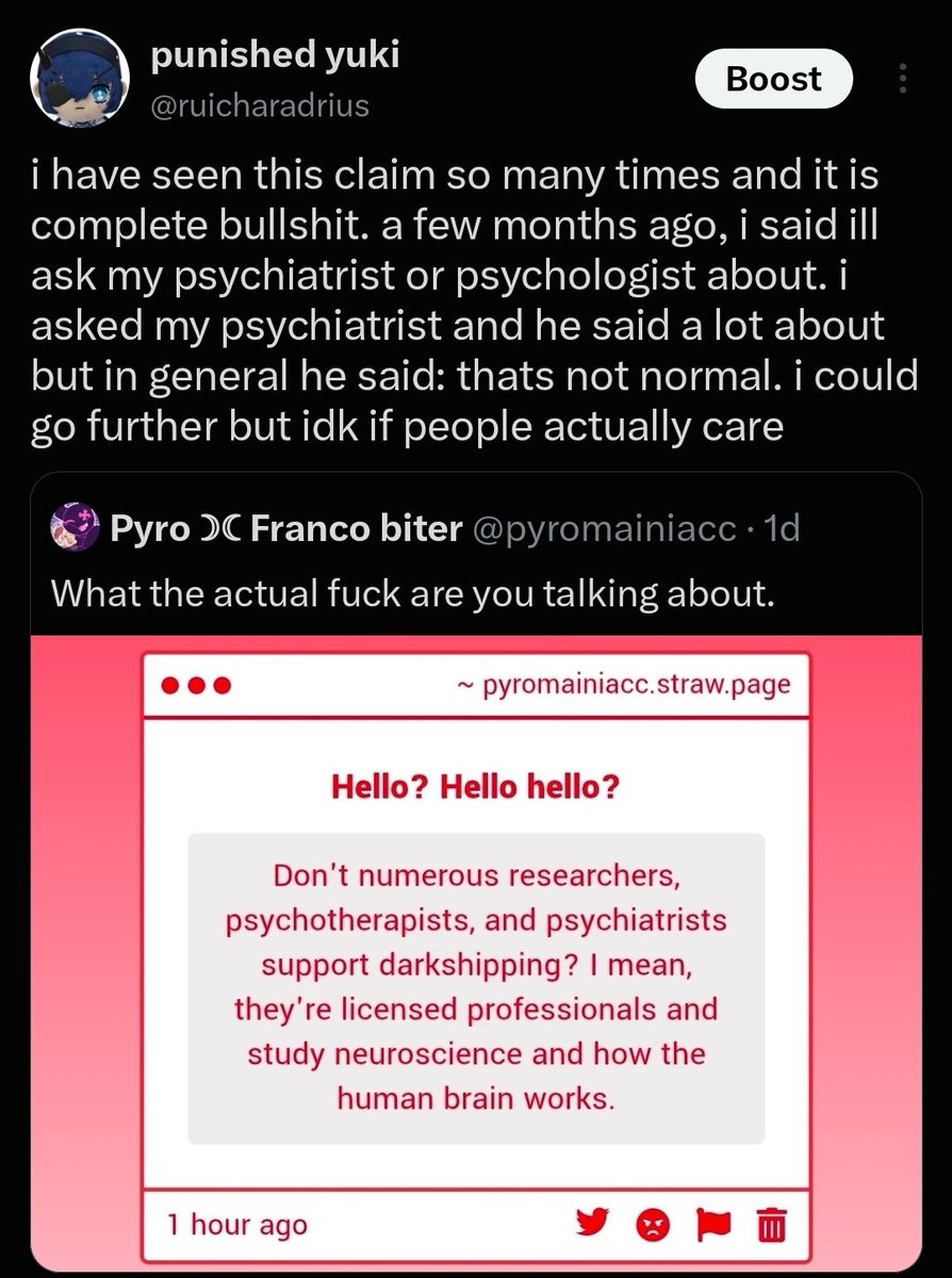 ruicharadrius's tweet photo. 🧵Thread: I made a qrt in regards to what my psychiatrist said in general about darkshipping. Someone asked me to elaborate so I will. The appointment lasted a long time so this will be a quite a long thread. It's going to be quite general. Lets begin 1/ https://t.co/e0KxEeO6yQ
