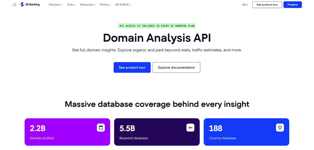 SERankingES's tweet photo. El rendimiento de cualquier dominio, dentro de tu propio sistema.

La Domain Analysis API rastrea keywords orgánicas y de pago, tráfico, competidores e historial en +188 países, con datos mensuales desde 2020 y su presencia en los LLMs:
https://t.co/QDv58gsgod https://t.co/Sg0dxRYWlN
