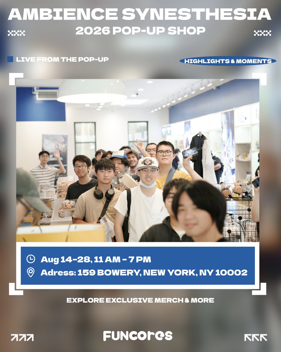FuncoresWorld's tweet photo. Arknights Ambience Synesthesia 2026 Pop-up Store is waiting for you! ✨
Don’t miss the official Arknights merchandise, exclusive items, and a special pop-up experience designed for all Operators.
📅 Aug 14–28 | 11 AM–7 PM
📍159 BOWERY, NEW YORK, NY 10002
#Arknights #funcores https://t.co/bv1WTxBg4G