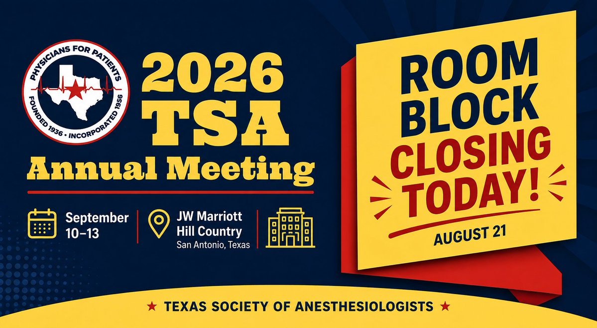 TSAPhysicians's tweet photo. The discounted room block rate closes today! Be sure to register for the Annual Meeting and use the hotel booking link in your confirmation email to secure the special room rate before it ends.

https://t.co/dZtEFP27nB https://t.co/PeHeGHClon