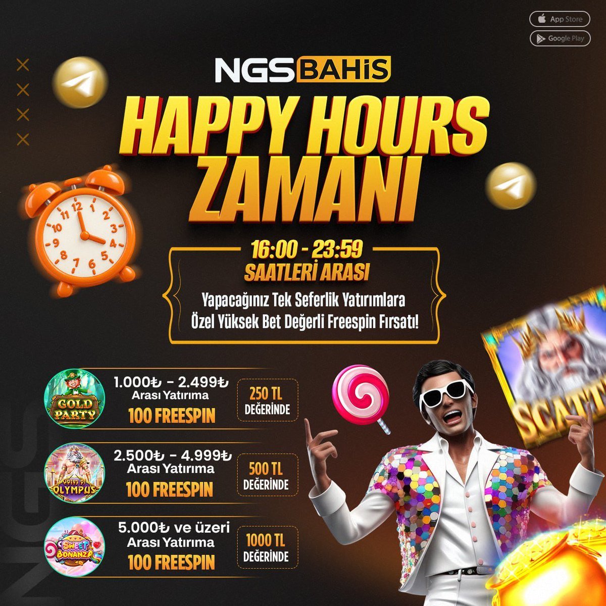 NGSxVip's tweet photo. NGS'de Happy Hours zamanı!

16:00 – 23:59 arasında özel etkinlik detayları görselde. 
Katılmak için: https://t.co/MGZEwibhcT https://t.co/BS7nLwBW4Z
