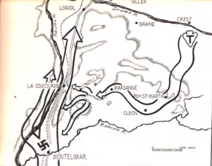 MenWhoWoreTheT's tweet photo. The trap is set! ⚡ On August 23, 1944, the 36th Infantry Division absorbed the armor of Task Force Butler and moved to completely sever the German escape route up the Rhone Valley. https://t.co/yX0LikOC8n