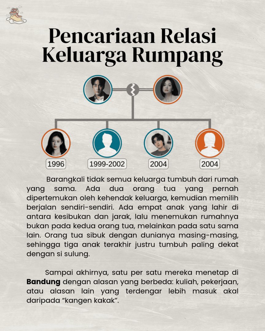 TamagoPost's tweet photo. ⠀
Keluarga ini masih kurang dua orang.
Anak kedua dan salah satu si kembar masih belum kembali ke meja makan. Jadi, kalau kamu merasa pernah kehilangan keluarga yang bahkan tidak kamu sadari sedang mencarimu—mungkin ini waktunya pulang. 💛
⠀ https://t.co/bxH2nFCmzr