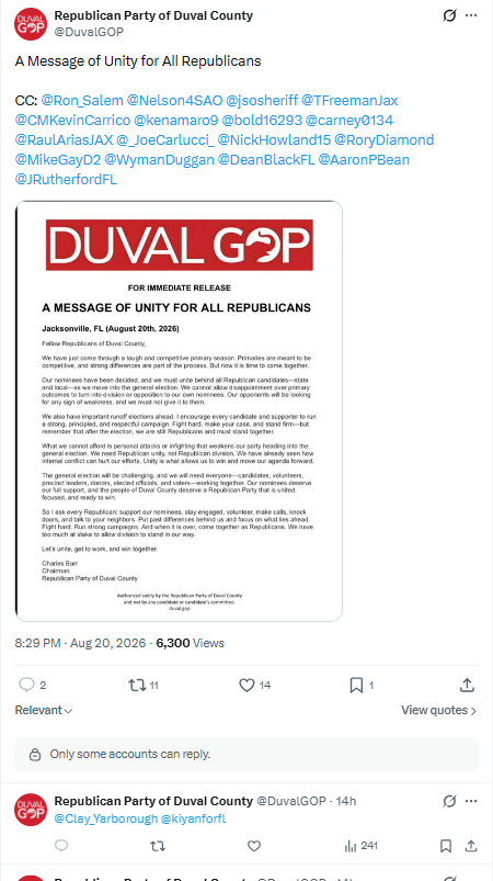 alexatusf's tweet photo. @Real_miss_Jodie "unity" so we will limit your opinions LOLOLOL @DuvalGOP  excellent work https://t.co/BVuJmwSXlz