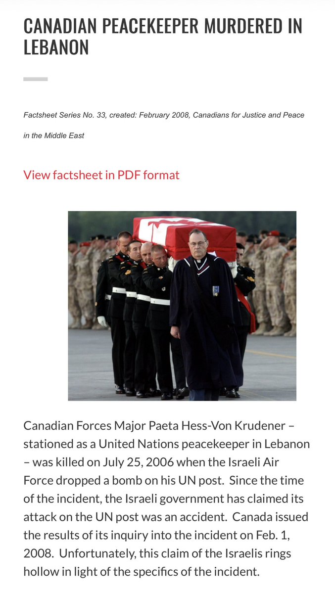 dimitrilascaris's tweet photo. Jacob Flickinger, the Canadian World Central Kitchen Worker murdered by Israel, is not the first Canadian to be betrayed by the Canadian government.

In 2006, Israel murdered Canadian Forces Major Paeta Hess-Von Krudener – stationed as a United Nations peacekeeper in Lebanon.

The Canadian government did nothing to hold Israel accountable.