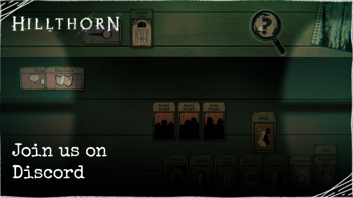 HillthornGame's tweet photo. How are your investigations going? 

Join the Discord to share your discoveries and theories with other detectives.

https://t.co/5OxKp7Y26E https://t.co/FyNnqRgJsL