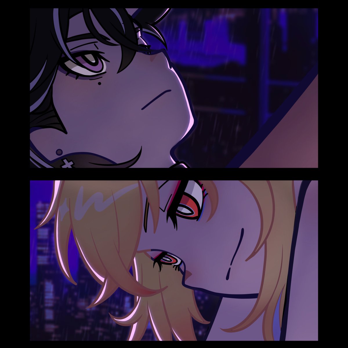 Eternal_717's tweet photo. A redraw of that iconic scene from Panty &amp; Stocking, but with 5012 and 0213☝
​
​#ADWD2 #ADateWithDeath https://t.co/V8BquYf547